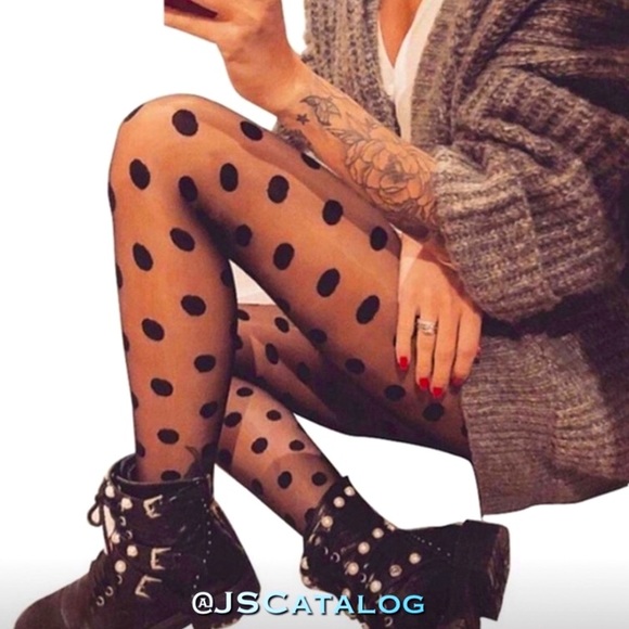 Large Polka Dot Sheer Black Panty Hose